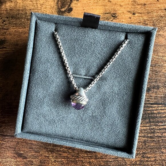 David Yurman 14K Gold & Sterling Silver Acorn w/ Amethyst Necklace - 16" - RARE - Picture 3 of 14